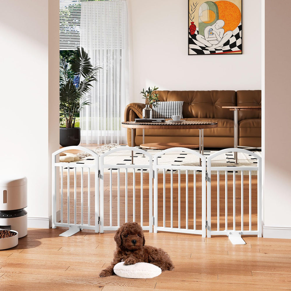 Snughome dog gate 48-inch opening enables wide pet passage.