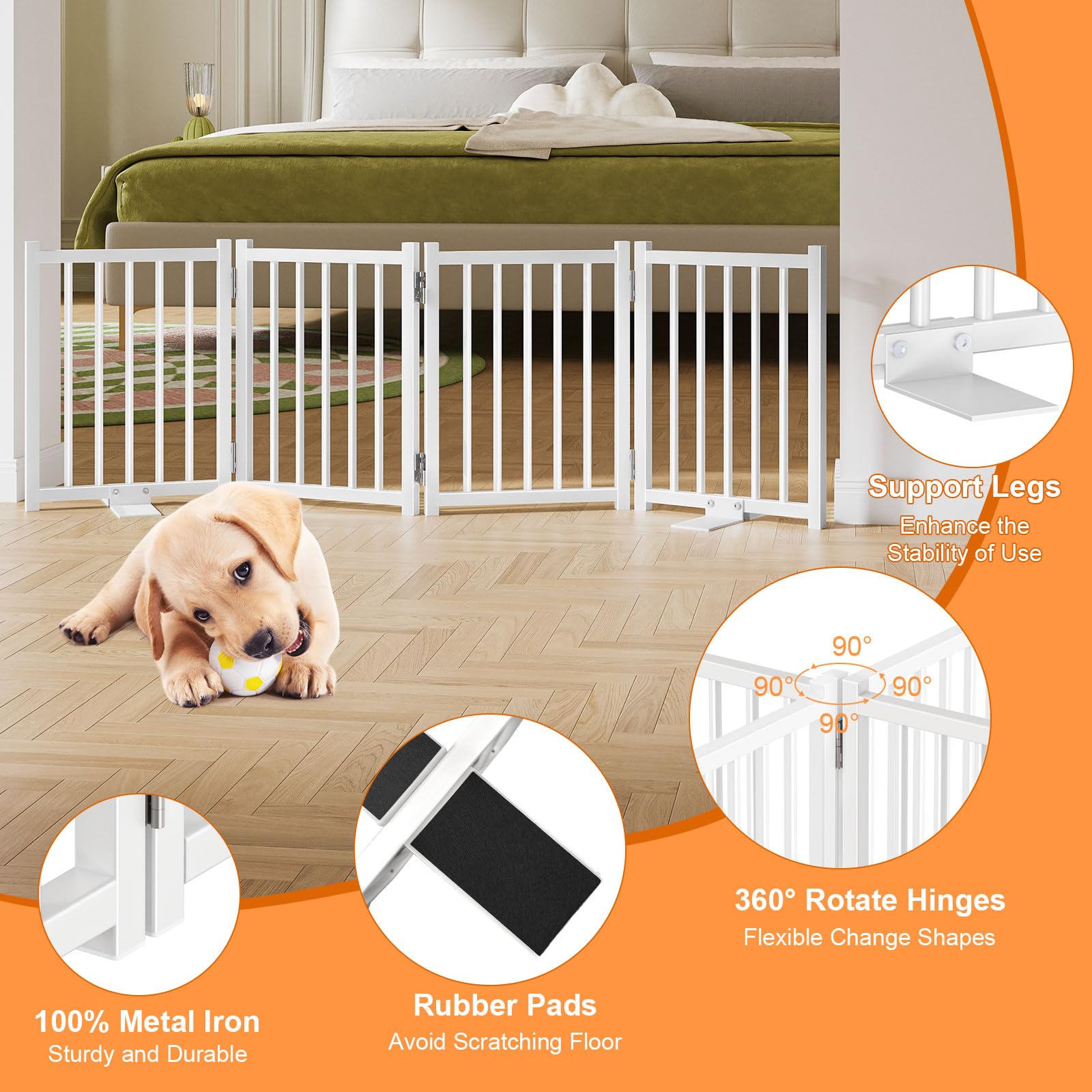 Snughome dog gate bar spacing 1.37 inches helps contain small dogs.