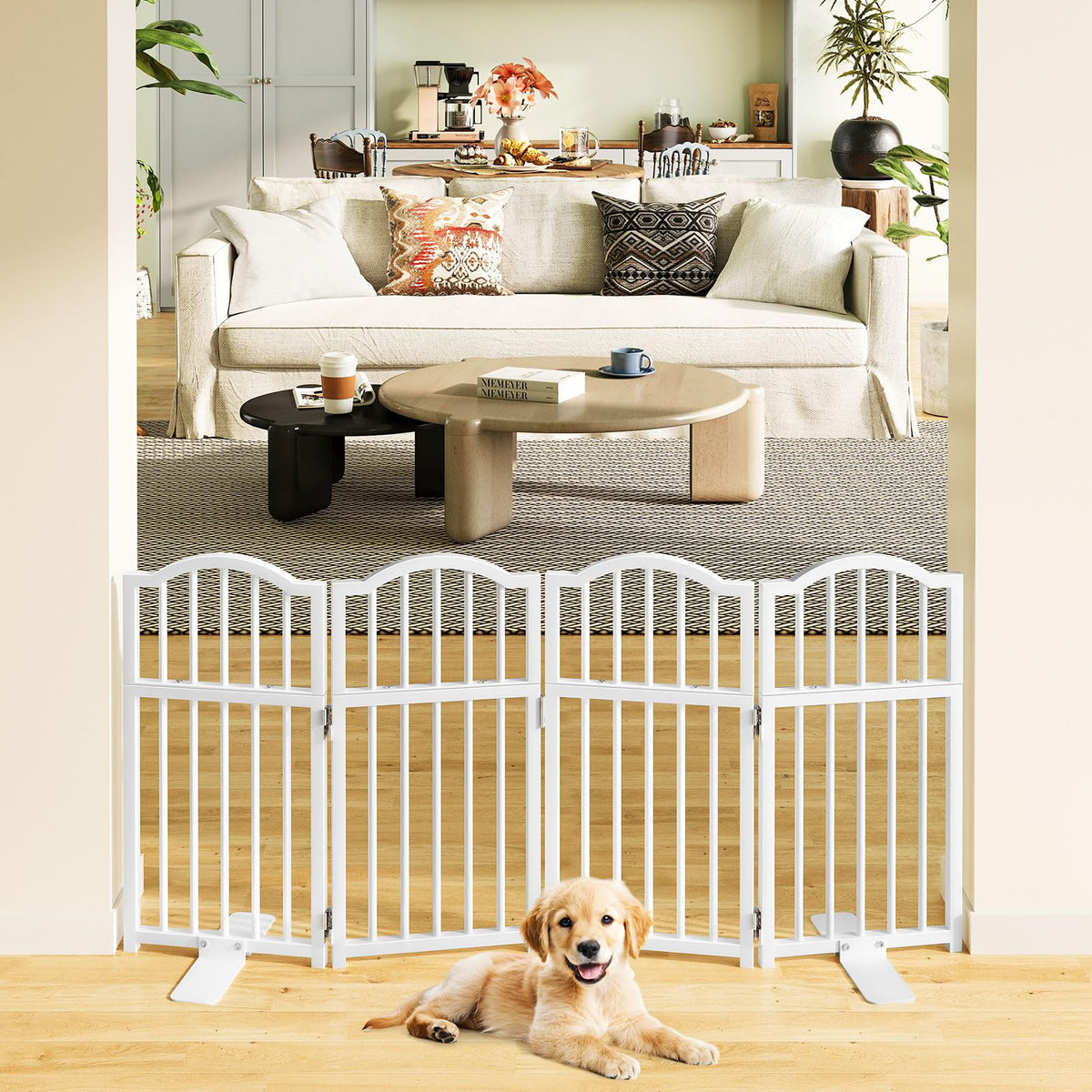 Snughome dog gate set up in doorway for versatile pet containment