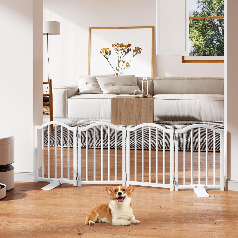 Snughome dog gate fully expanded to 48w; versatile for wide doorways.