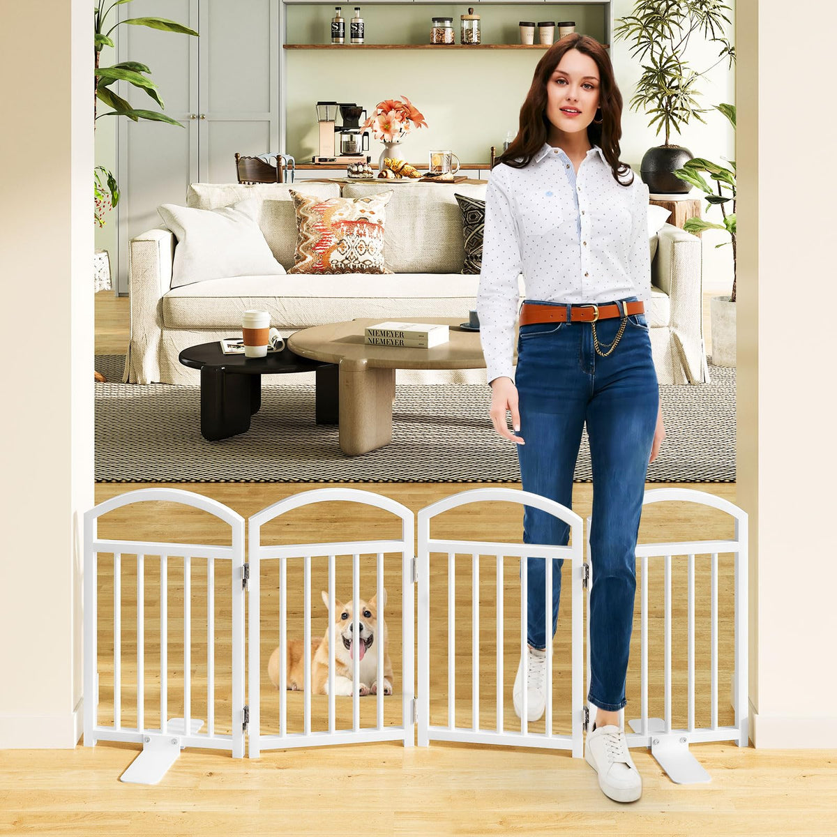 Snughome dog gate indoor wide setup shows expansive doorway protection for pets.