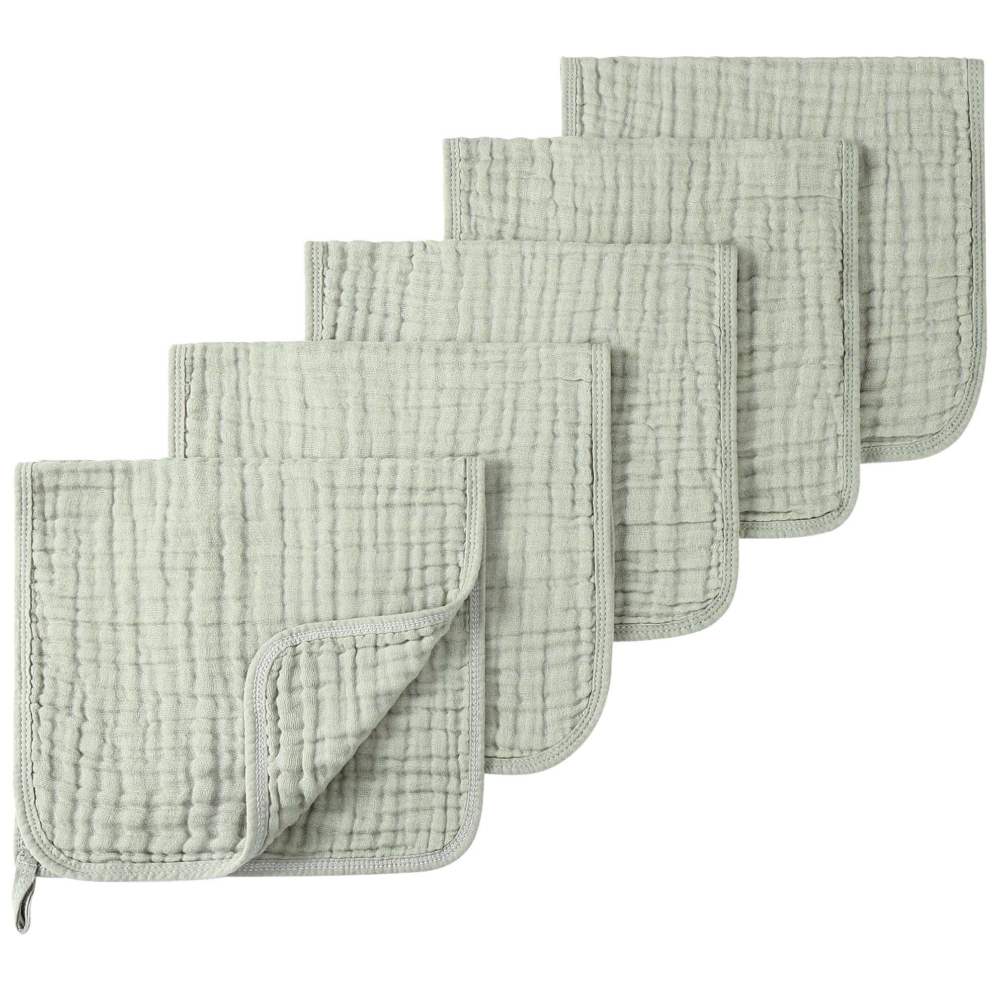 SnugOre Muslin Burp Cloths 5-pack packshot shows soft, highly absorbent protection for spit-up.