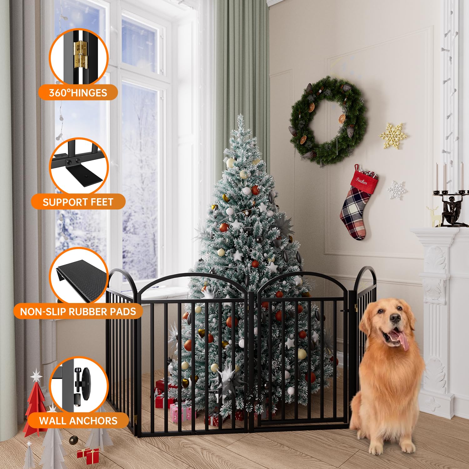 SNUOWU 32-inch tall dog gate suitable for indoor and outdoor use
