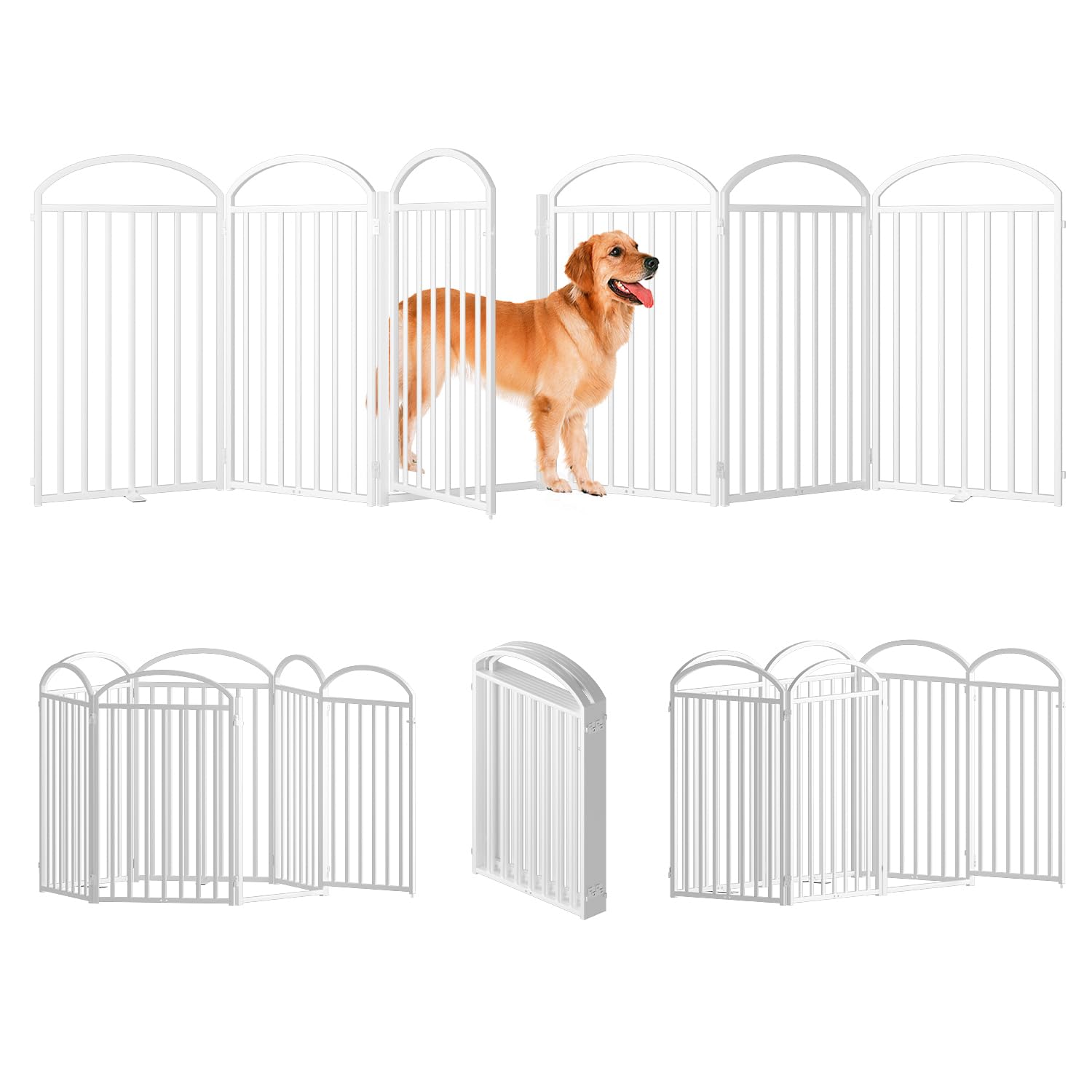 SNUOWU 6-panel full metal gate provides sturdy indoor containment for pets.