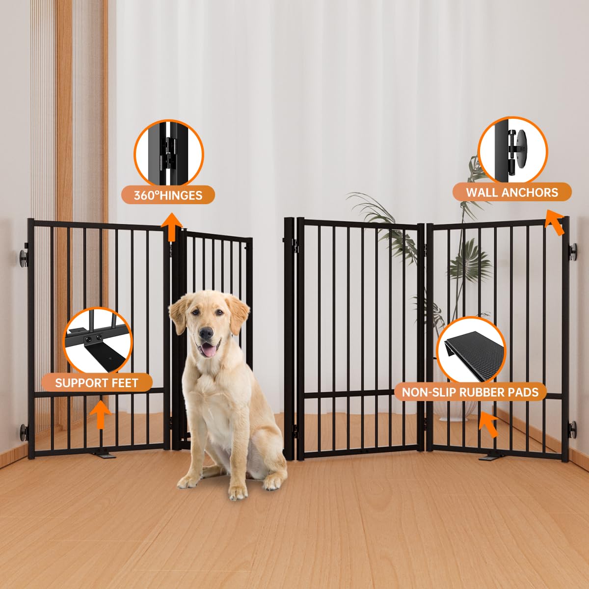 SNUOWU anti-slip foot pads keep the gate stable on smooth floors
