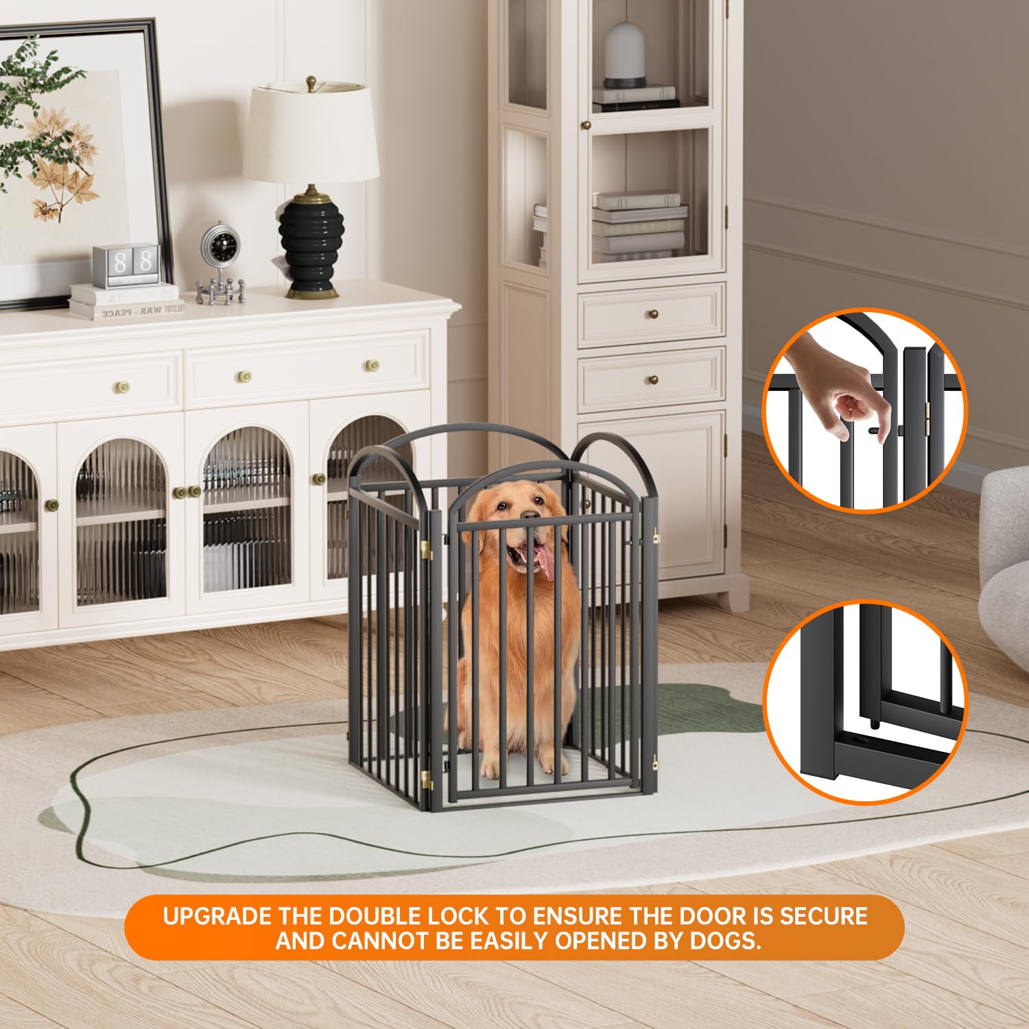 SNUOWU gate placed at porch for safe outdoor pet containment