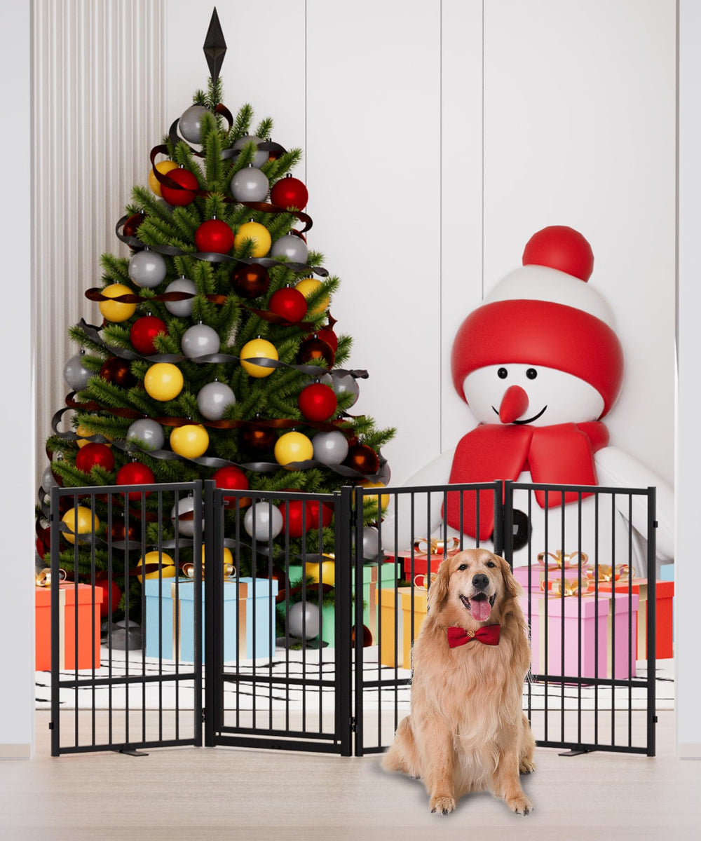 SNUOWU dog gate with walk-through door showing easy access and secure closure
