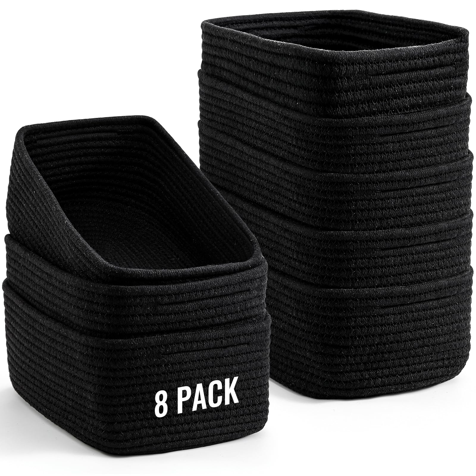 Snuvid 8-pack black storage baskets with woven texture for tidy organization