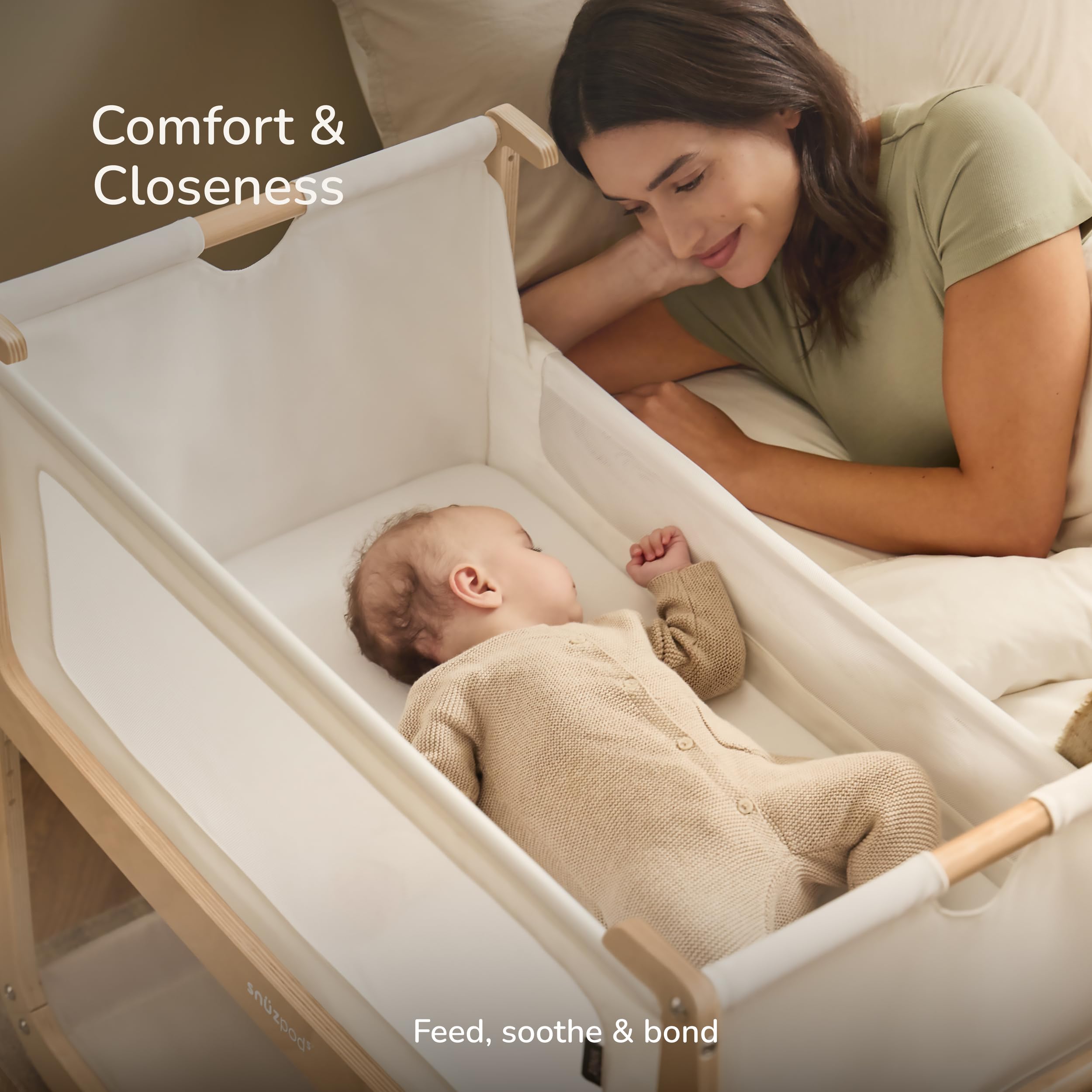 SnuzPod 5 3D mesh mattress keeps baby cool and comfortable.