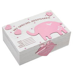 Soaoo 3D wooden baby keepsake box with pink elephants for cherished memories