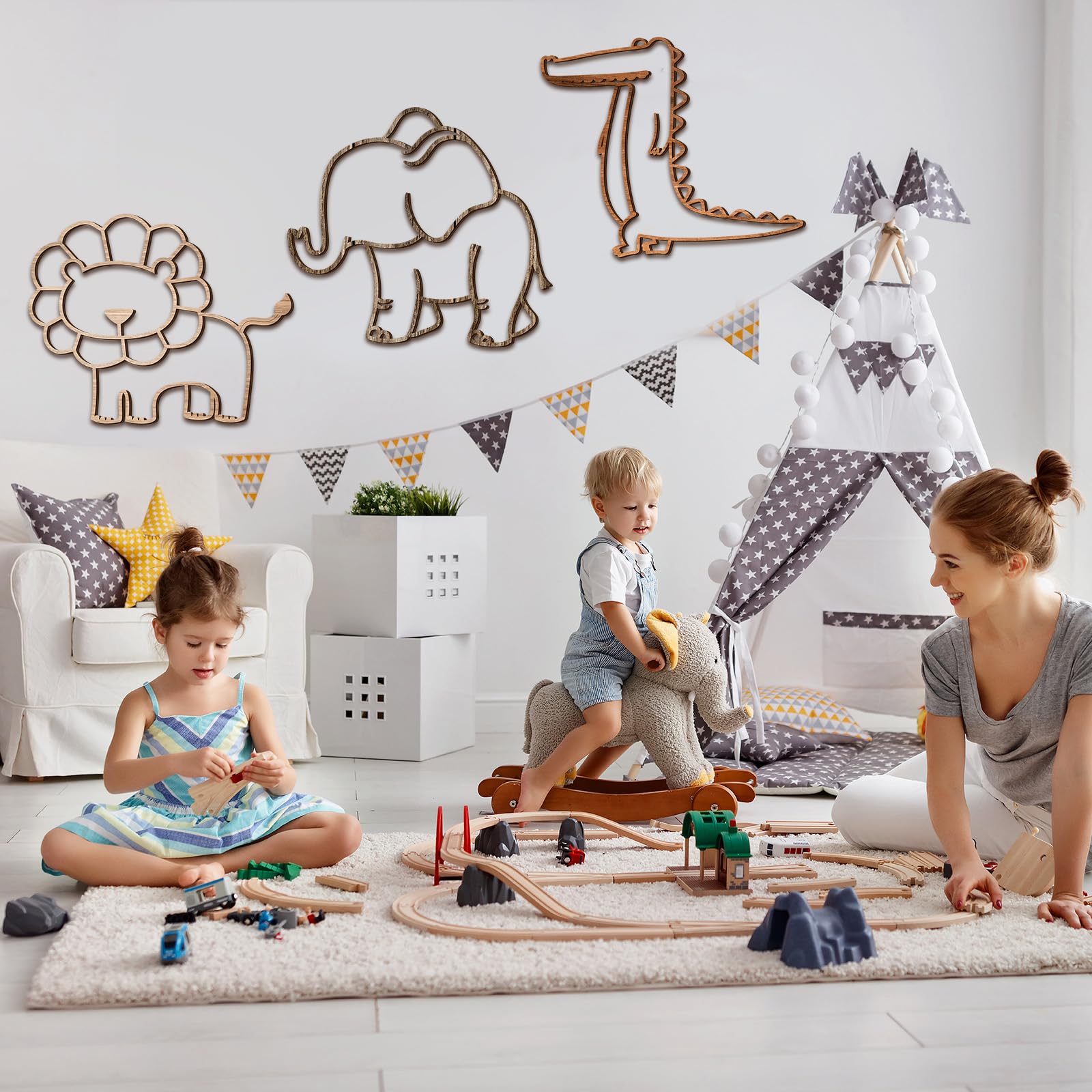 Soaoo Elephant wall art lends natural charm to children's rooms.