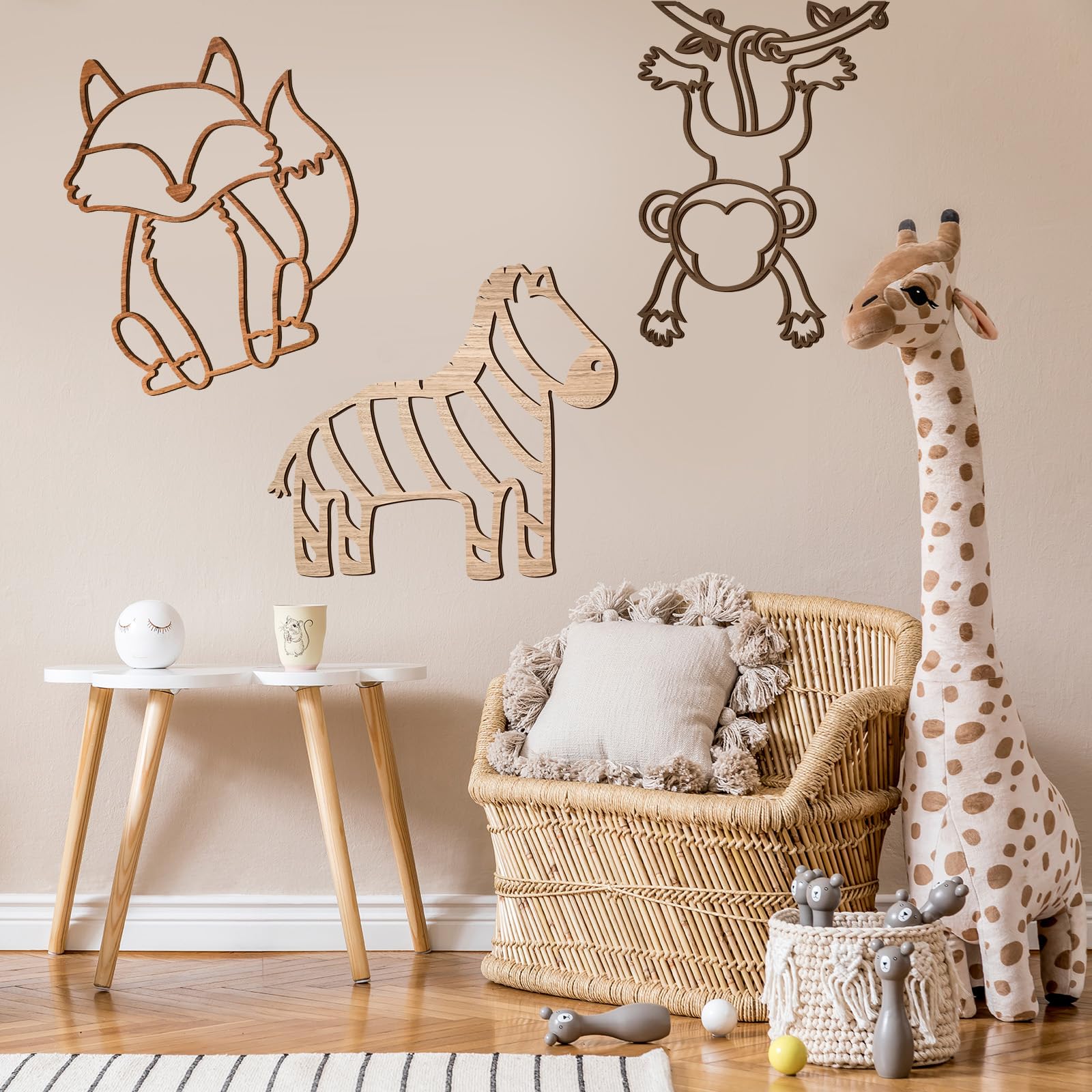 Soaoo Giraffe wall art adds friendly height and warmth to a nursery.