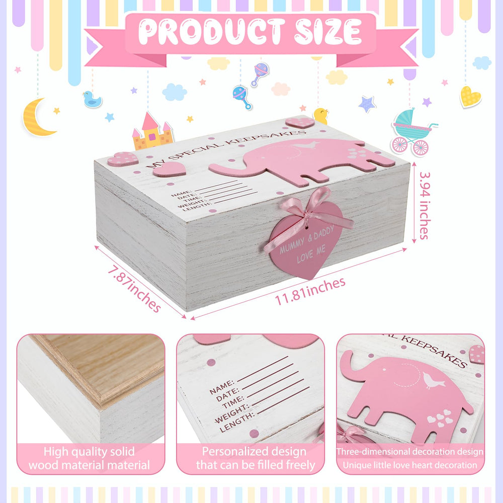 Soaoo pink elephant motif keepsake box enhances baby memory storage