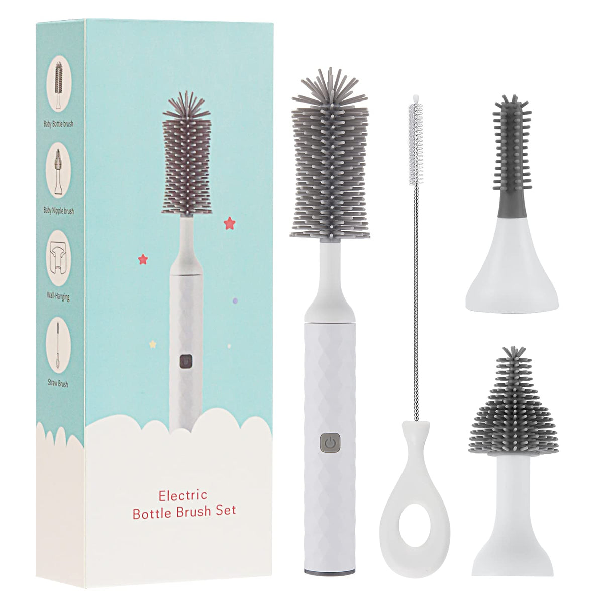 Soarup90000 electric baby bottle brush with on-button control for easy operation.