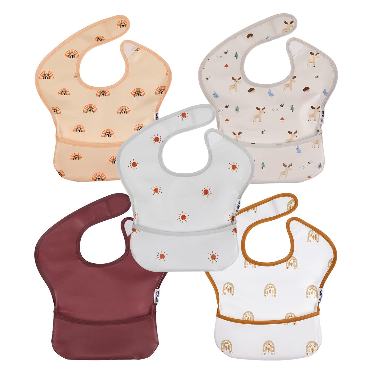 Soarwg Kids bibs 5-pack waterproof design protects outfits during meals.