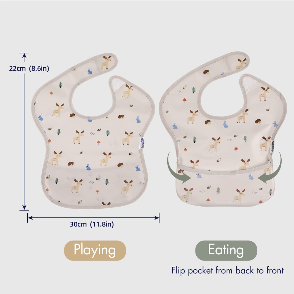 Soarwg Kids bibs with front pocket 3D opening catches spills effectively.