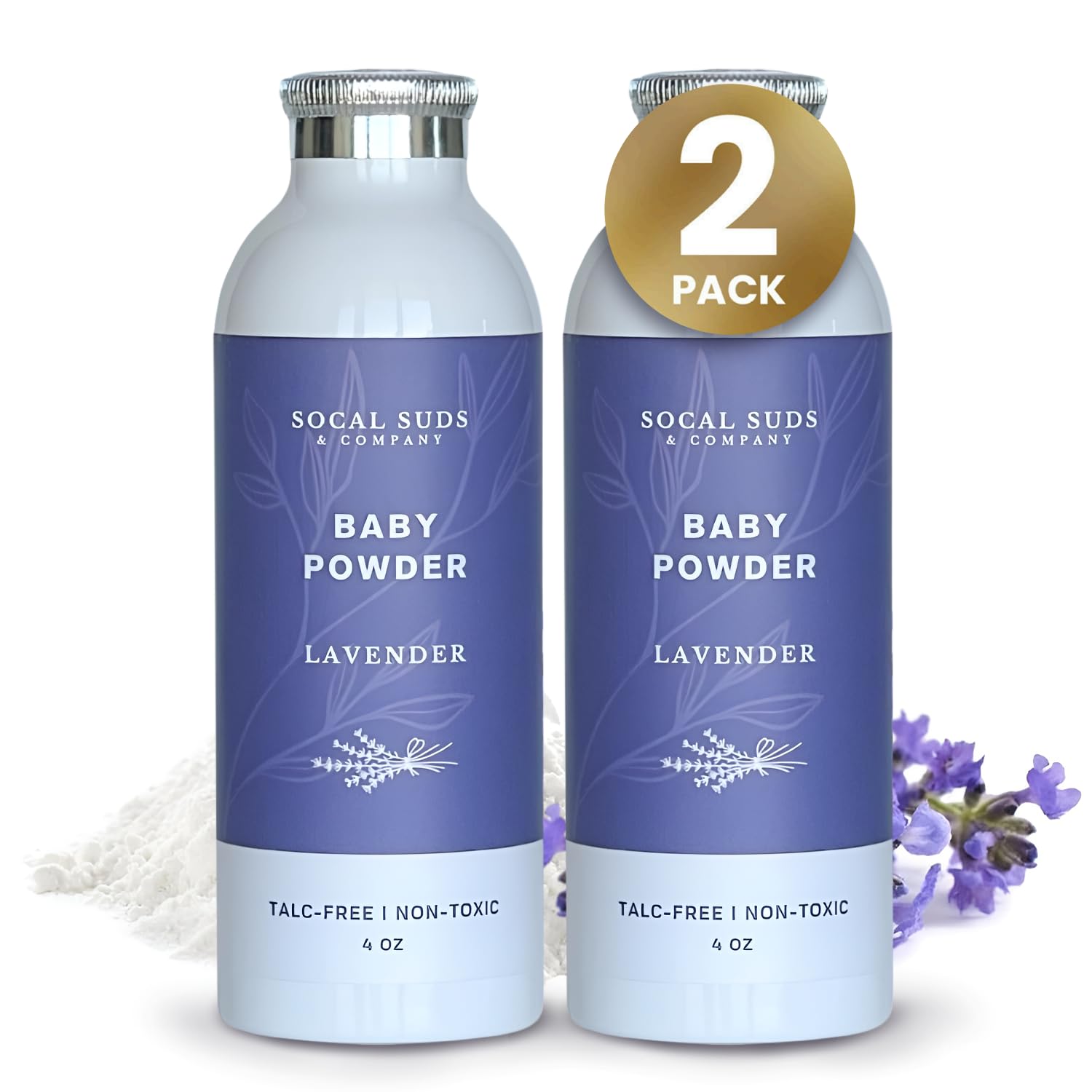 SoCal Suds & Company lavender baby powder packaging promotes gentle skin care
