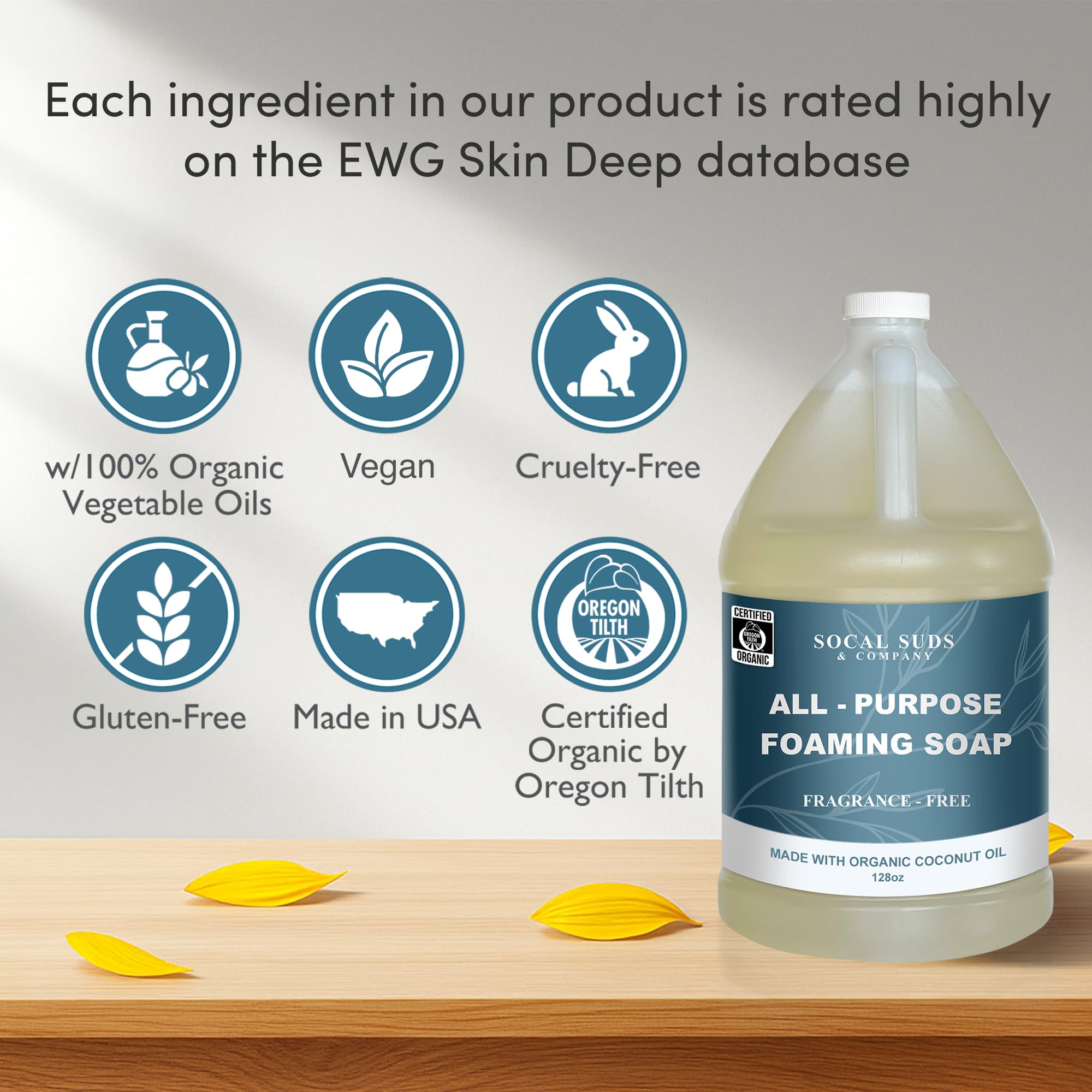 SoCal Suds & Company organic wash label highlights certified organic ingredients