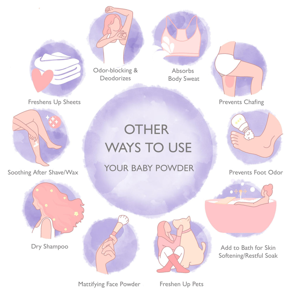 SoCal Suds & Company powder application scene demonstrates easy, gentle diaper changes