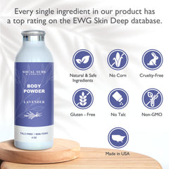 SoCal Suds & Company lavender powder being poured to illustrate natural absorbency