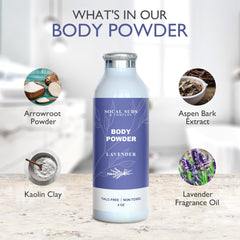 SoCal Suds & Company lavender powder scoop highlights smooth, gentle application