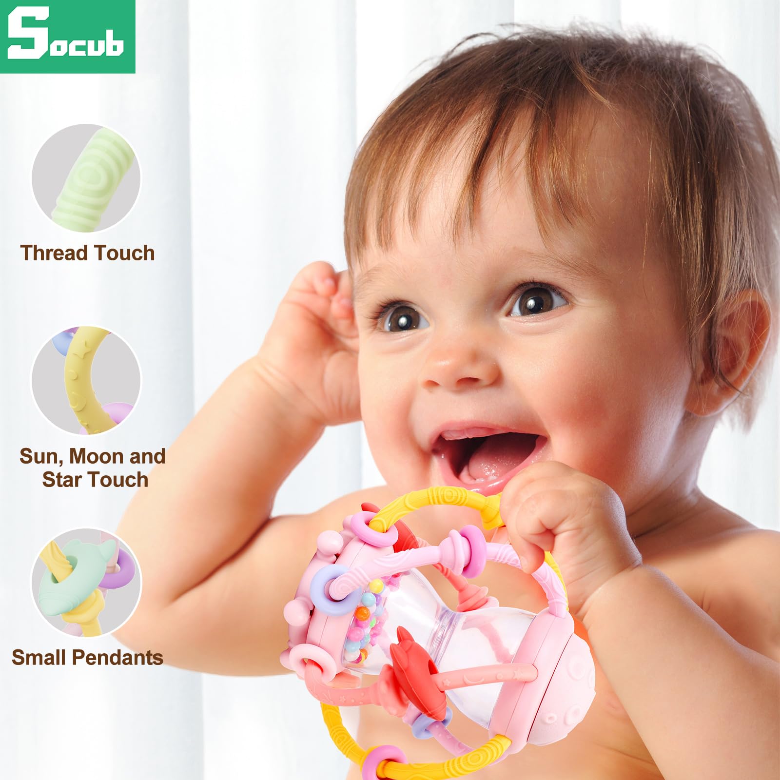 Socub ship-wheel rattle with colorful beads and gentle sounds