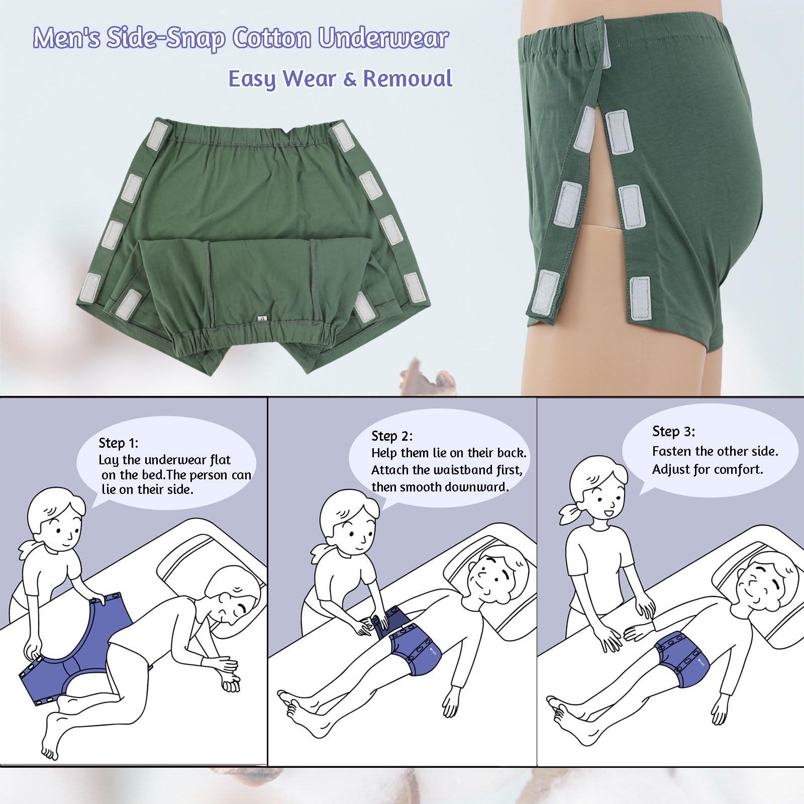 SOEDZUNG breathable cotton underwear for recovery and elderly care with skin-friendly fabric.