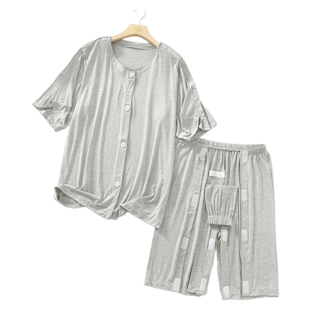 SOEDZUNG men's tear-away post-surgery shirt, gray, front view, showcasing breathable modal fabric