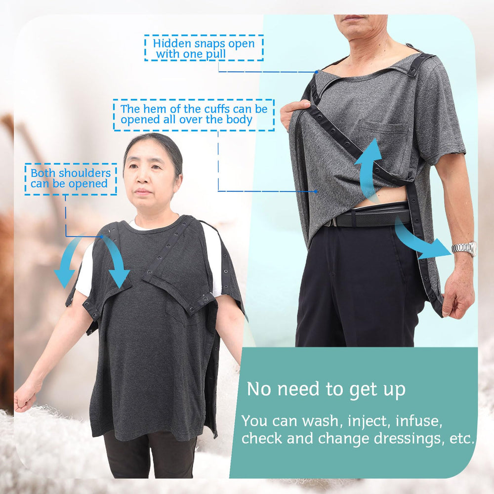 SOEDZUNG tear-away design shirt providing full-open access for exams and therapy sessions.