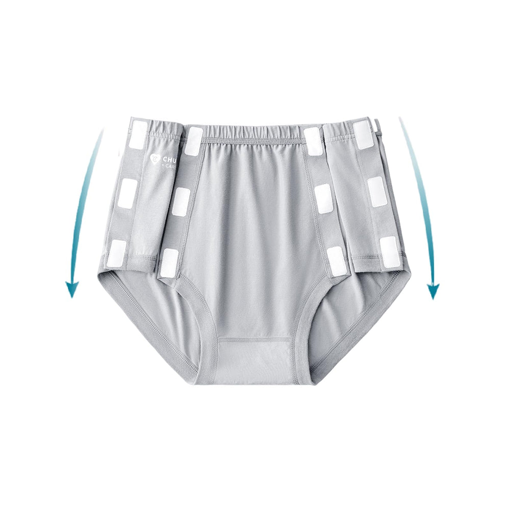 SOEDZUNG post-surgery tearaway underwear, front view, breathable gray cotton.