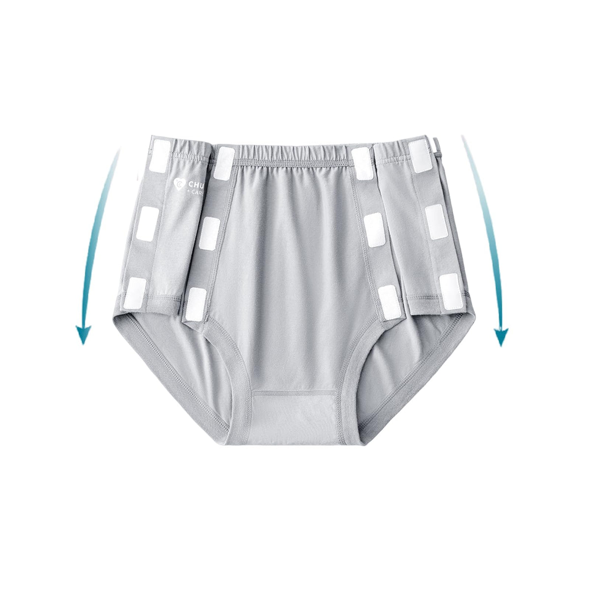 SOEDZUNG post-surgery tearaway underwear, front view, breathable gray cotton.