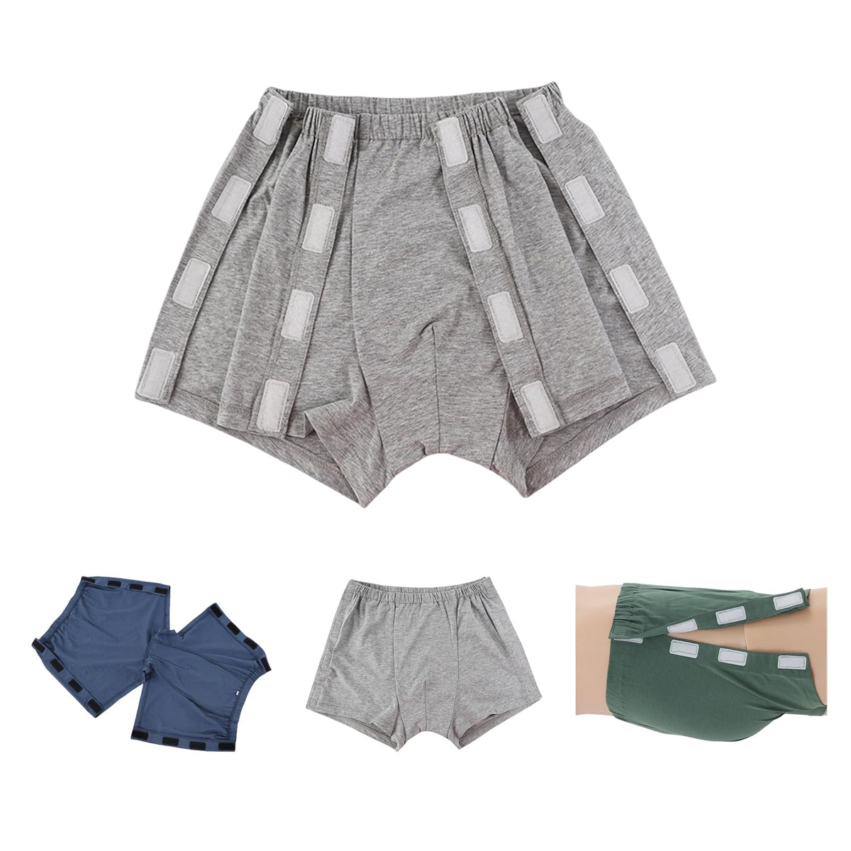 SOEDZUNG tear-away underwear with open sides in gray enables easy access for post-surgery care