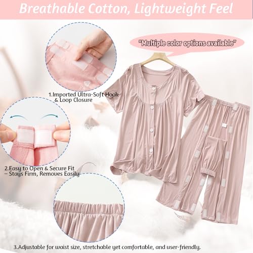 SOEDZUNG Tear Away outfit pink side snaps open design enables easy medical access.