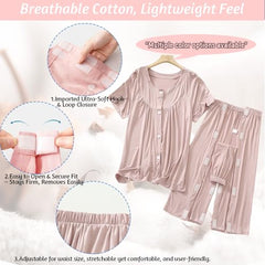 SOEDZUNG Tear Away outfit pink side snaps open design enables easy medical access.