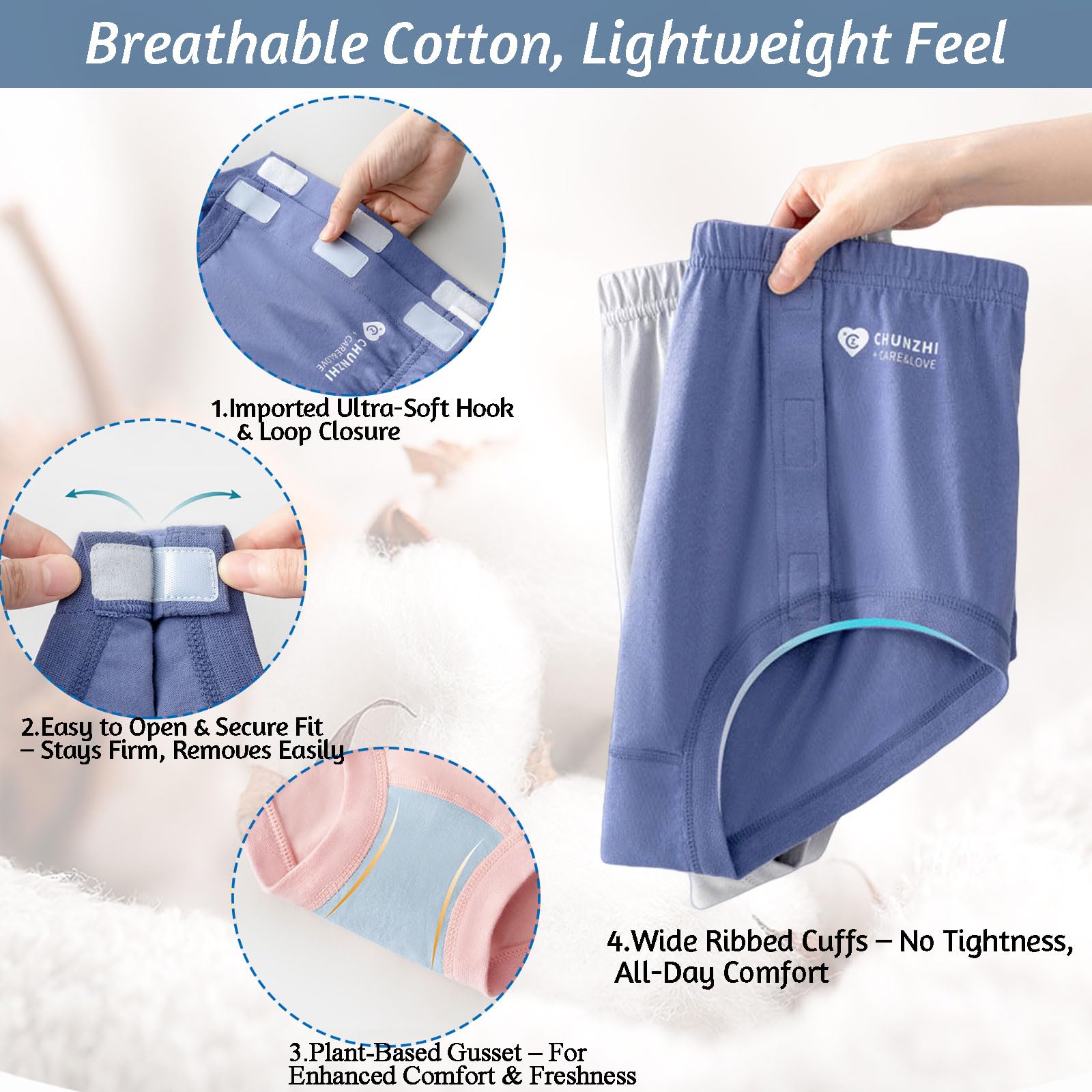 SOEDZUNG tearaway briefs side-closure close-up for quick caregiver changes.