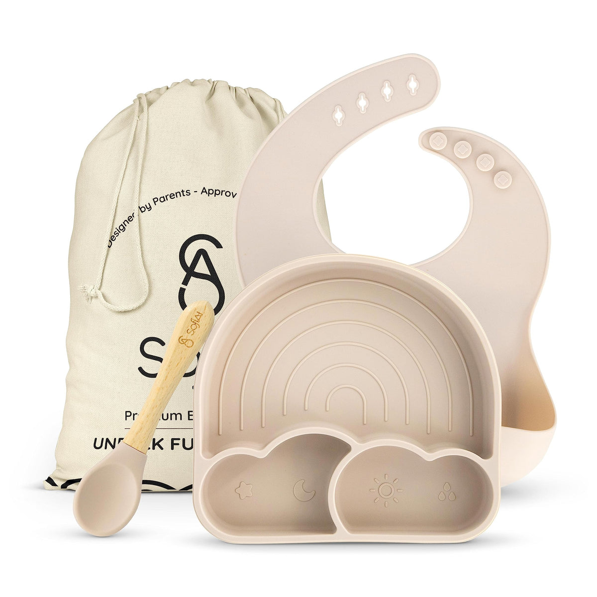 SofiAl all-in-one silicone baby feeding set suction plate helps reduce spills during meals