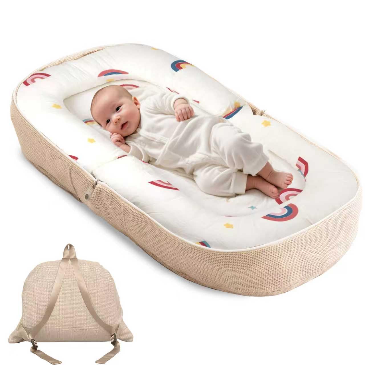 Sofoliana baby lounger folded into a portable backpack for travel