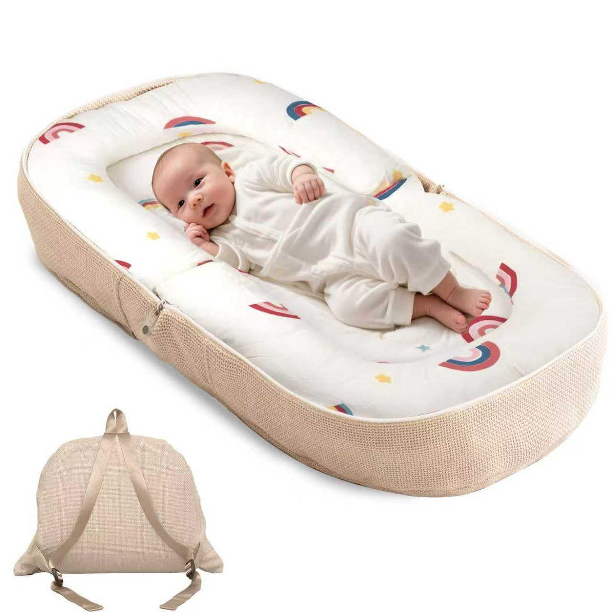 Sofoliana baby lounger folded into a portable backpack for travel