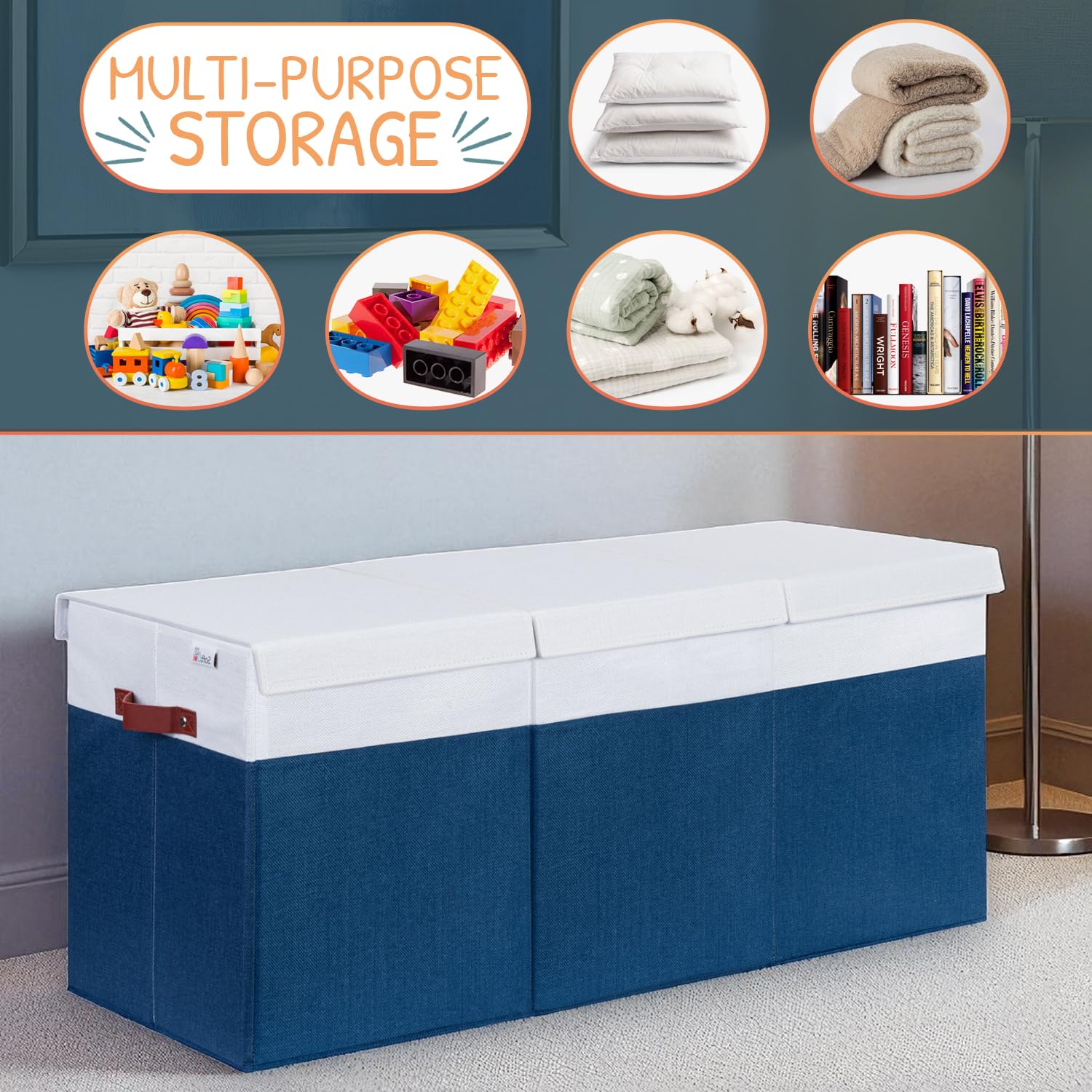 SoftOwl dust-proof lid keeps stored items clean in an organized toy box.
