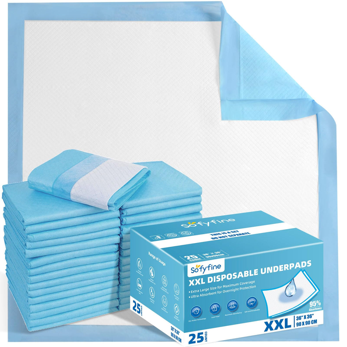 SOFYFINE extra-large bed pad 36x36 covering a full night with high absorbency.