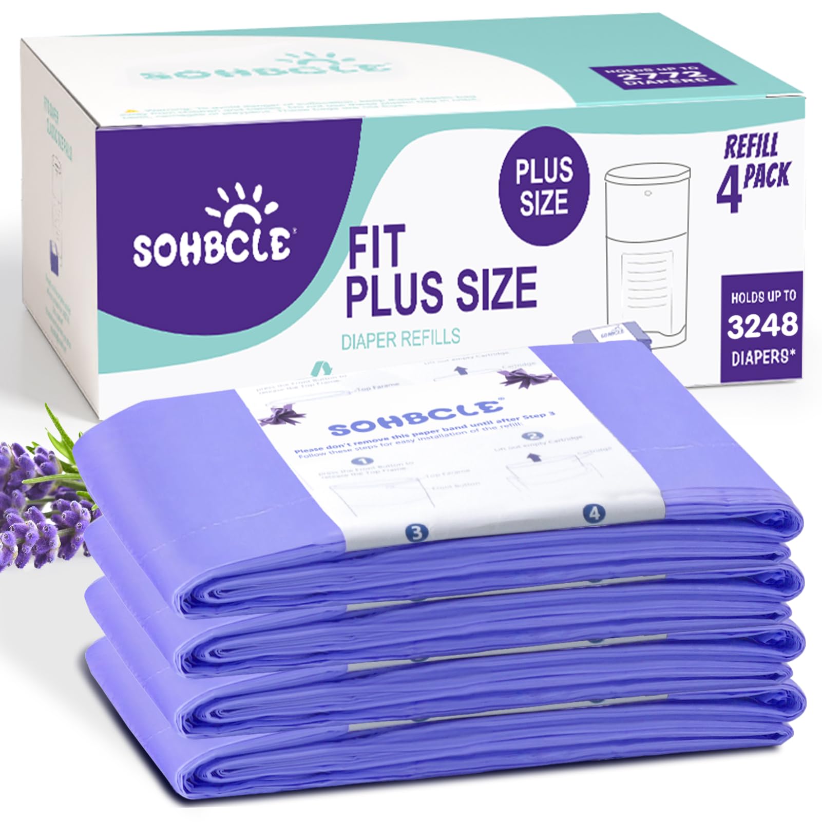 SOHBCLE Dekor Plus refill bag four-pack for easy diaper waste management.