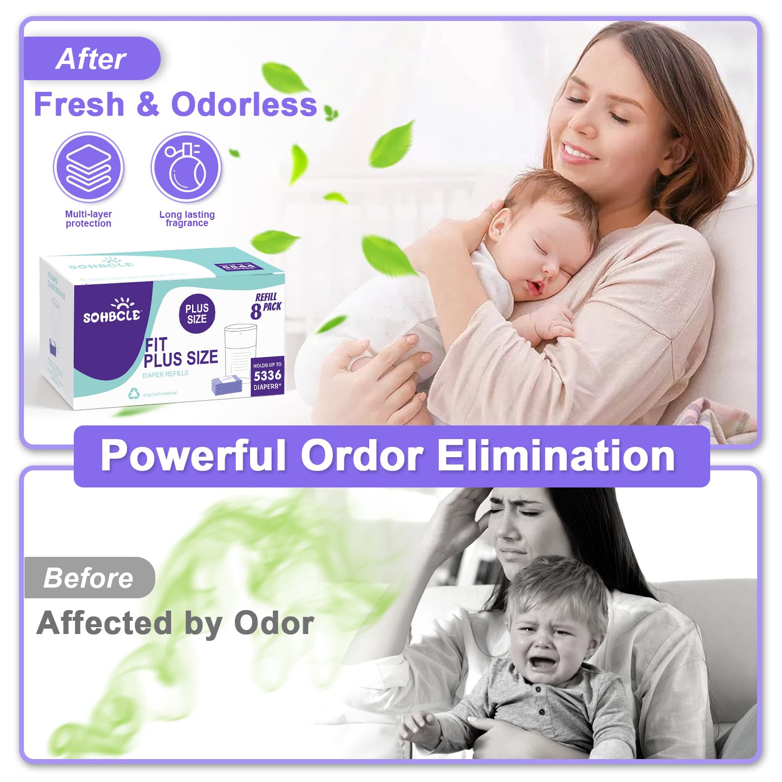 SOHBCLE lavender-scented refills neutralize odors in nursery.