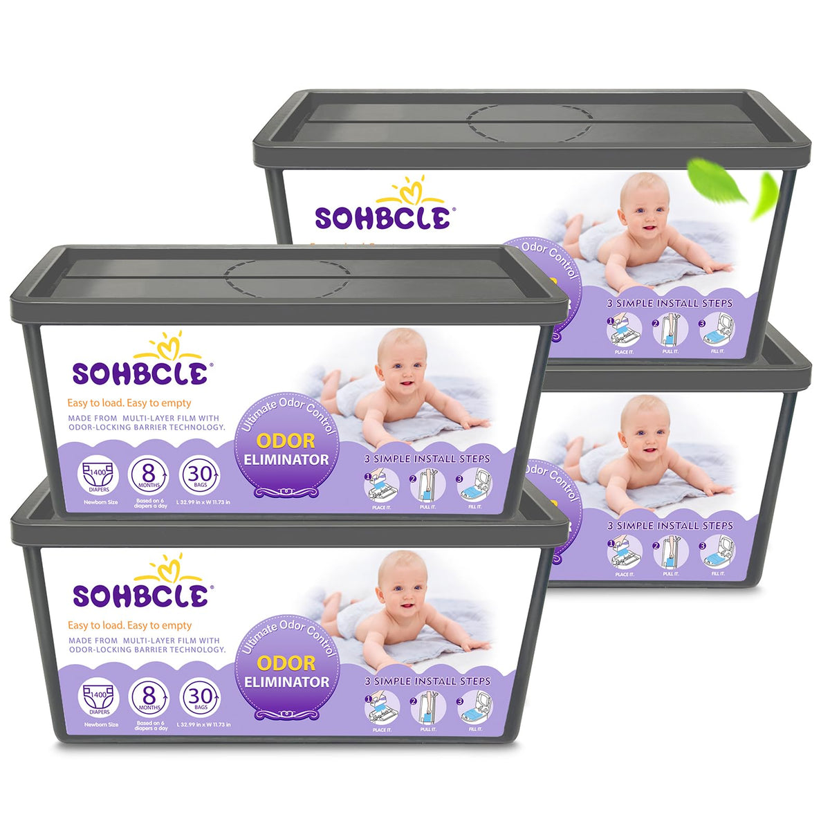 SOHBCLE Genie-compatible refill pack keeps nursery fresh with odor lock.