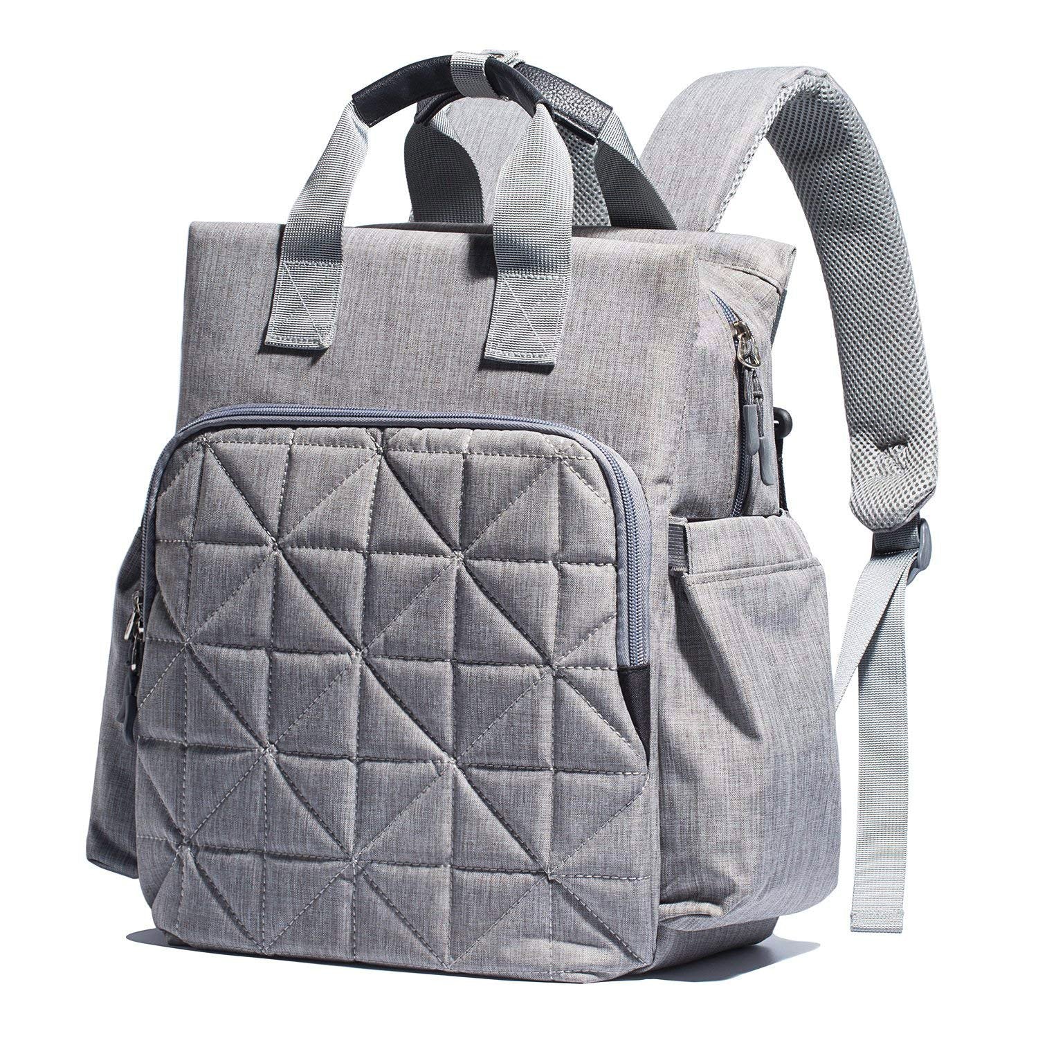 SoHo Designs Kenneth diaper backpack gray front view showing organized storage on the go