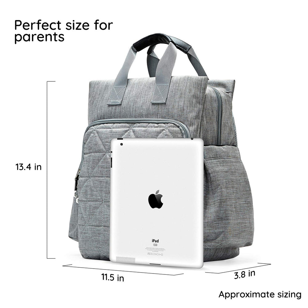 SoHo Designs Kenneth diaper backpack gray open main compartment for easy access