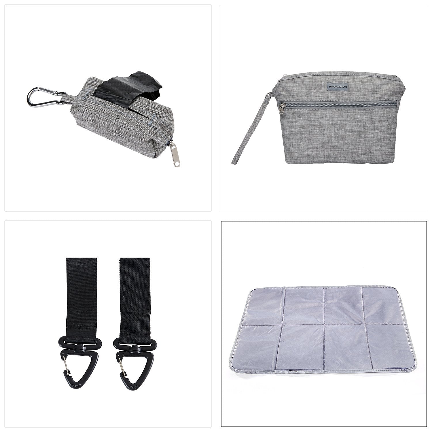 SoHo Designs Kenneth diaper backpack gray stroller straps for hands-free use