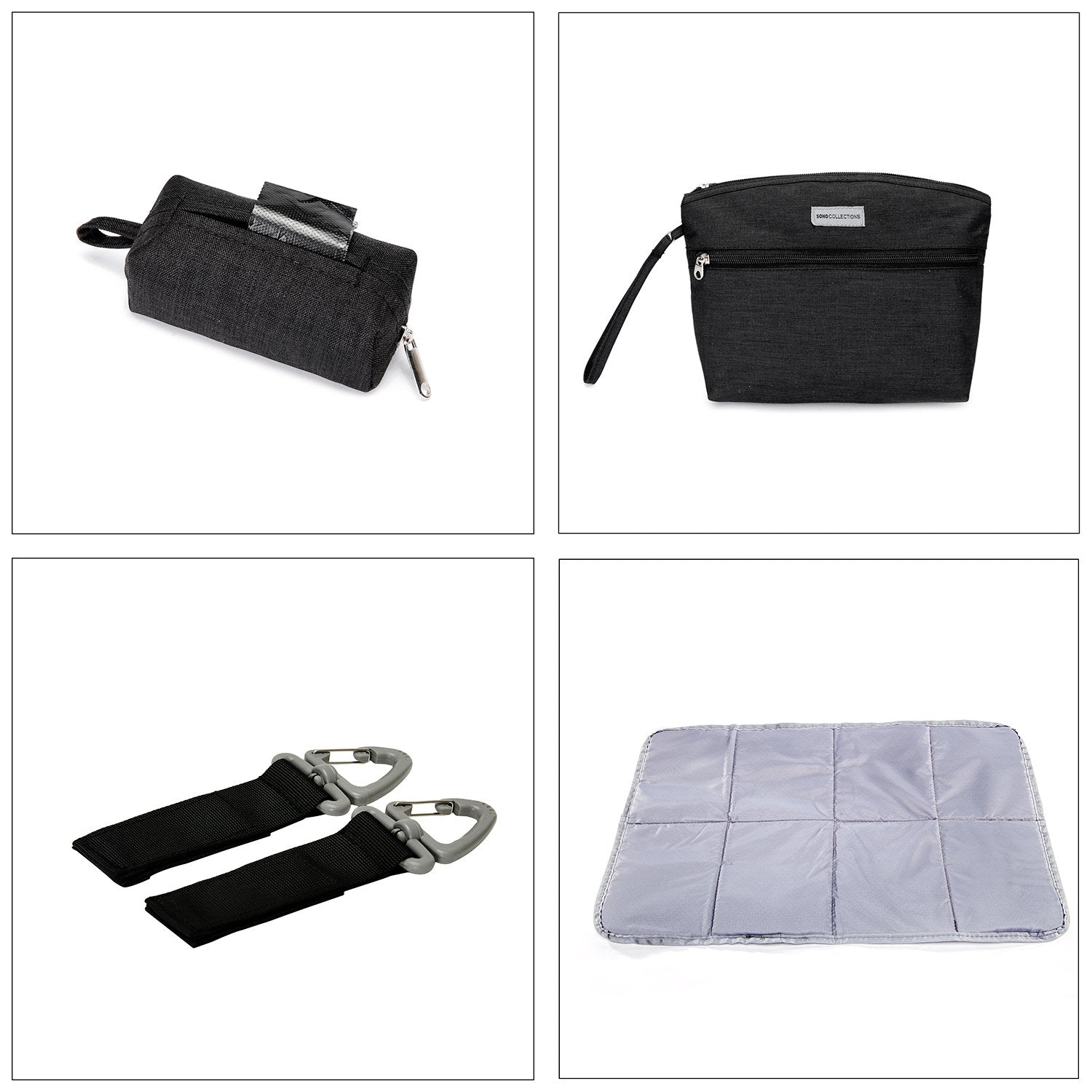 SoHo Designs Kenneth interior pockets organize diapers, wipes, and small essentials