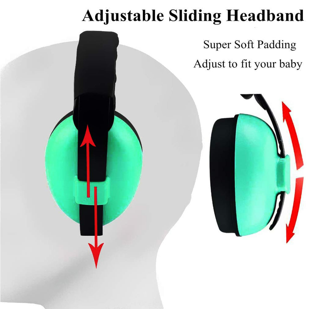 Solar-Power baby ear protector mint green with adjustable headband for a secure fit.