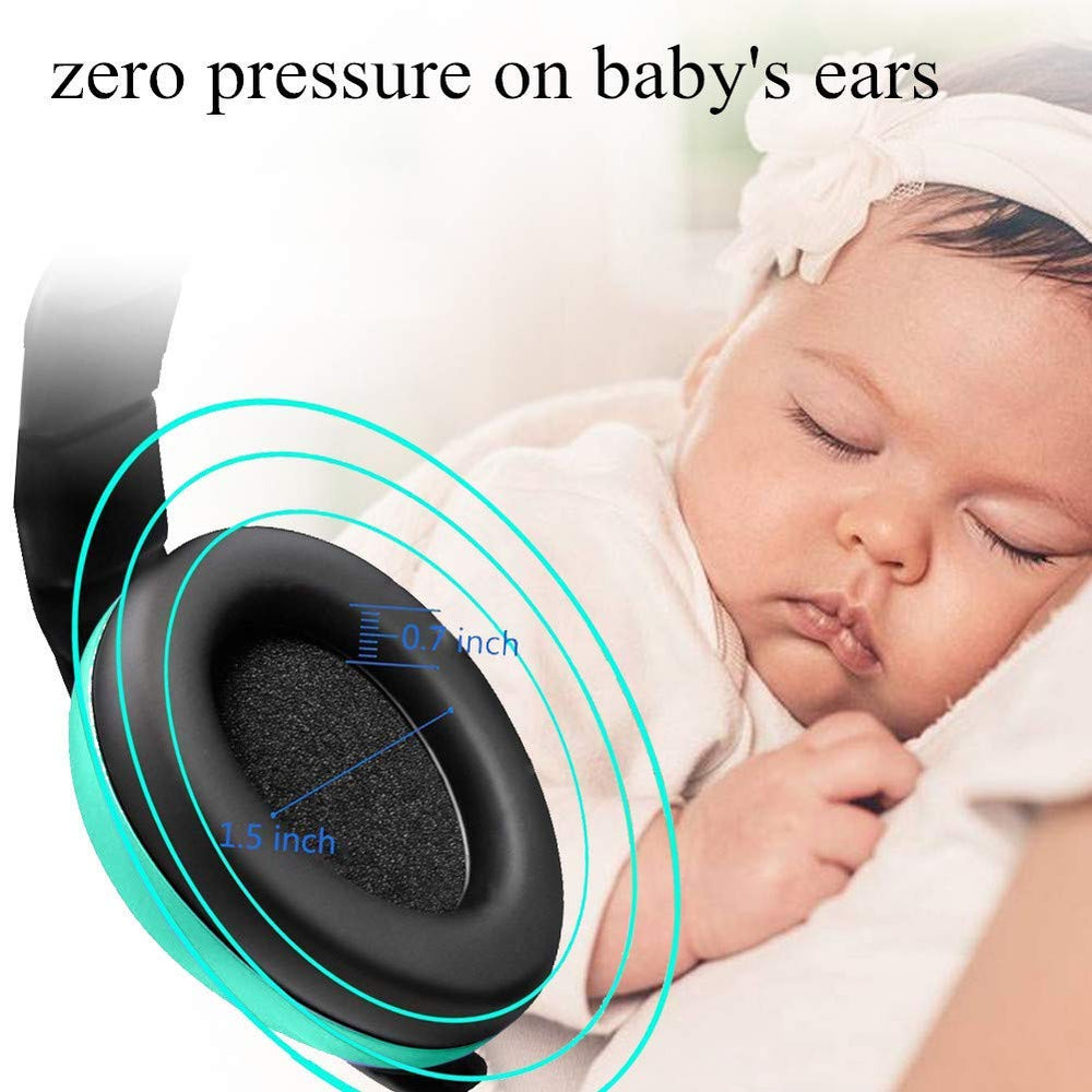 Solar-Power baby earmuffs mint green with soft padding for gentle protection.