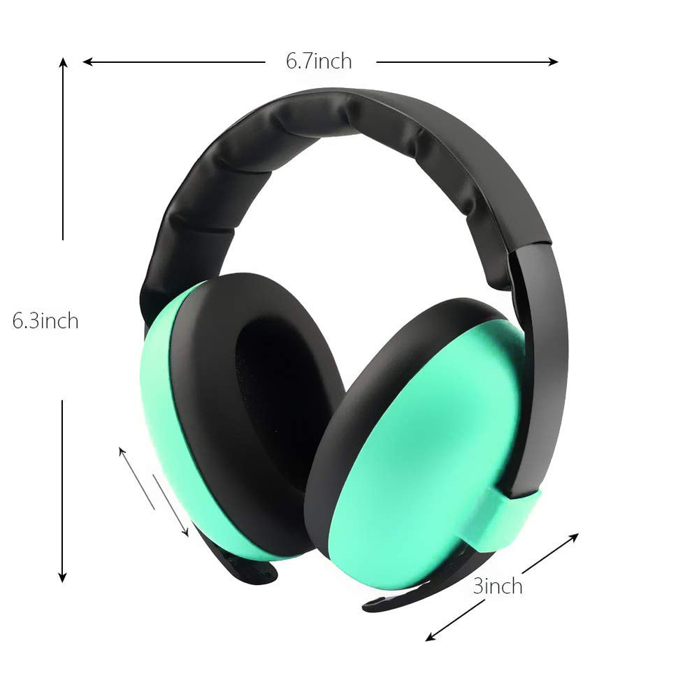 Solar-Power mint-green headphones protecting ears during flights and travel.